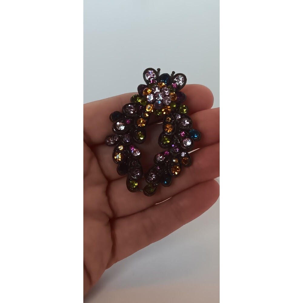 Gunmetal Multicolor Rhinestone Cicada Beetle Bug Brooch Pin 2.5 in